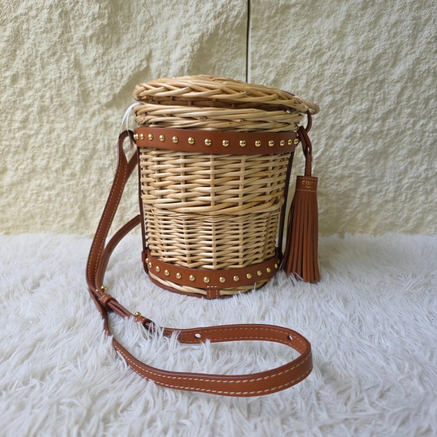 Celine Tan Wicker Basket Crossbody Bag (Pre-Owned)