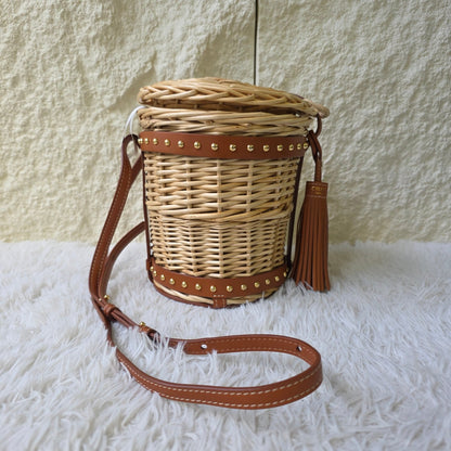 Celine Tan Wicker Basket Crossbody Bag (Pre-Owned)