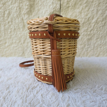Celine Tan Wicker Basket Crossbody Bag (Pre-Owned)