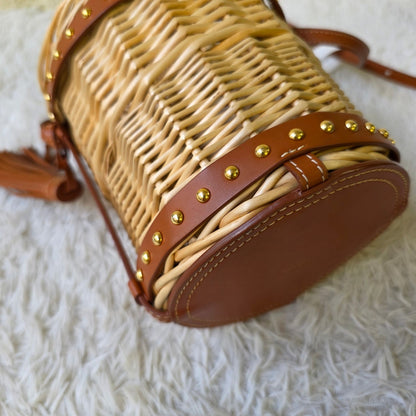 Celine Tan Wicker Basket Crossbody Bag (Pre-Owned)