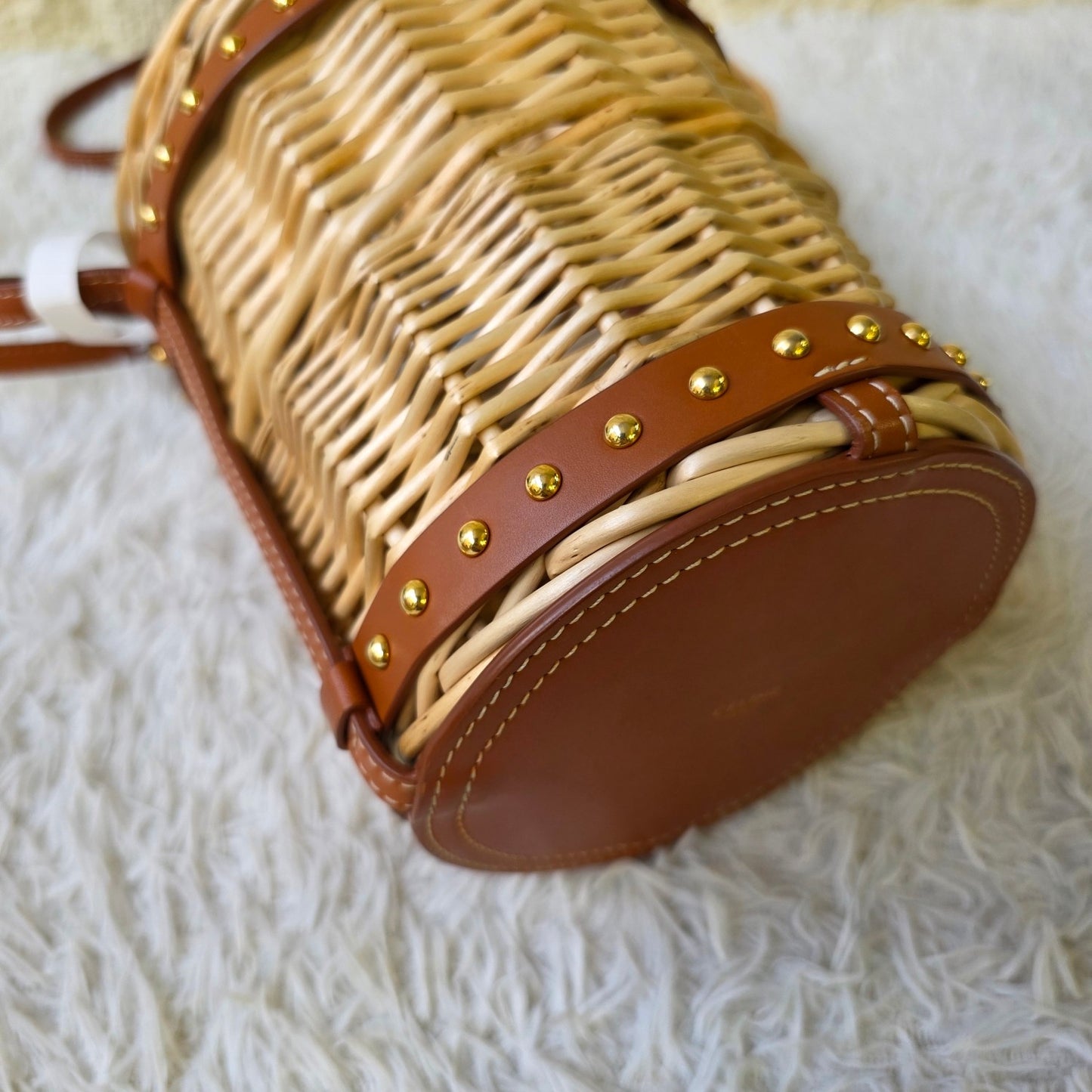 Celine Tan Wicker Basket Crossbody Bag (Pre-Owned)