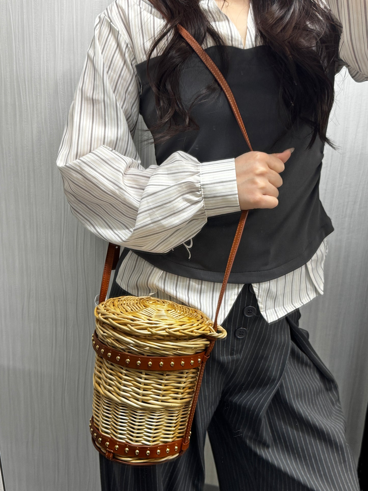 Celine Tan Wicker Basket Crossbody Bag (Pre-Owned)