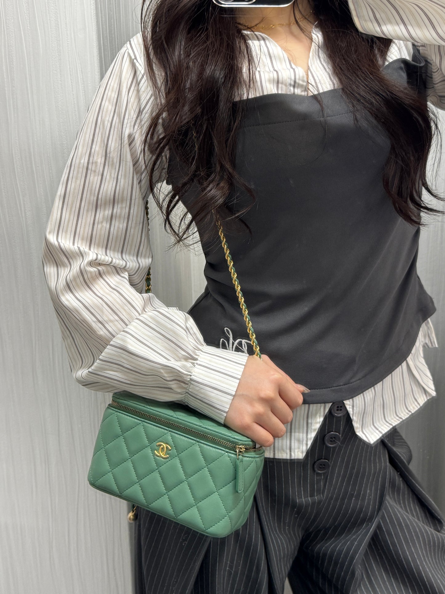 Chanel Green Quilted Leather Vanity Chain Shoulder Bag (Pre-Owned)
