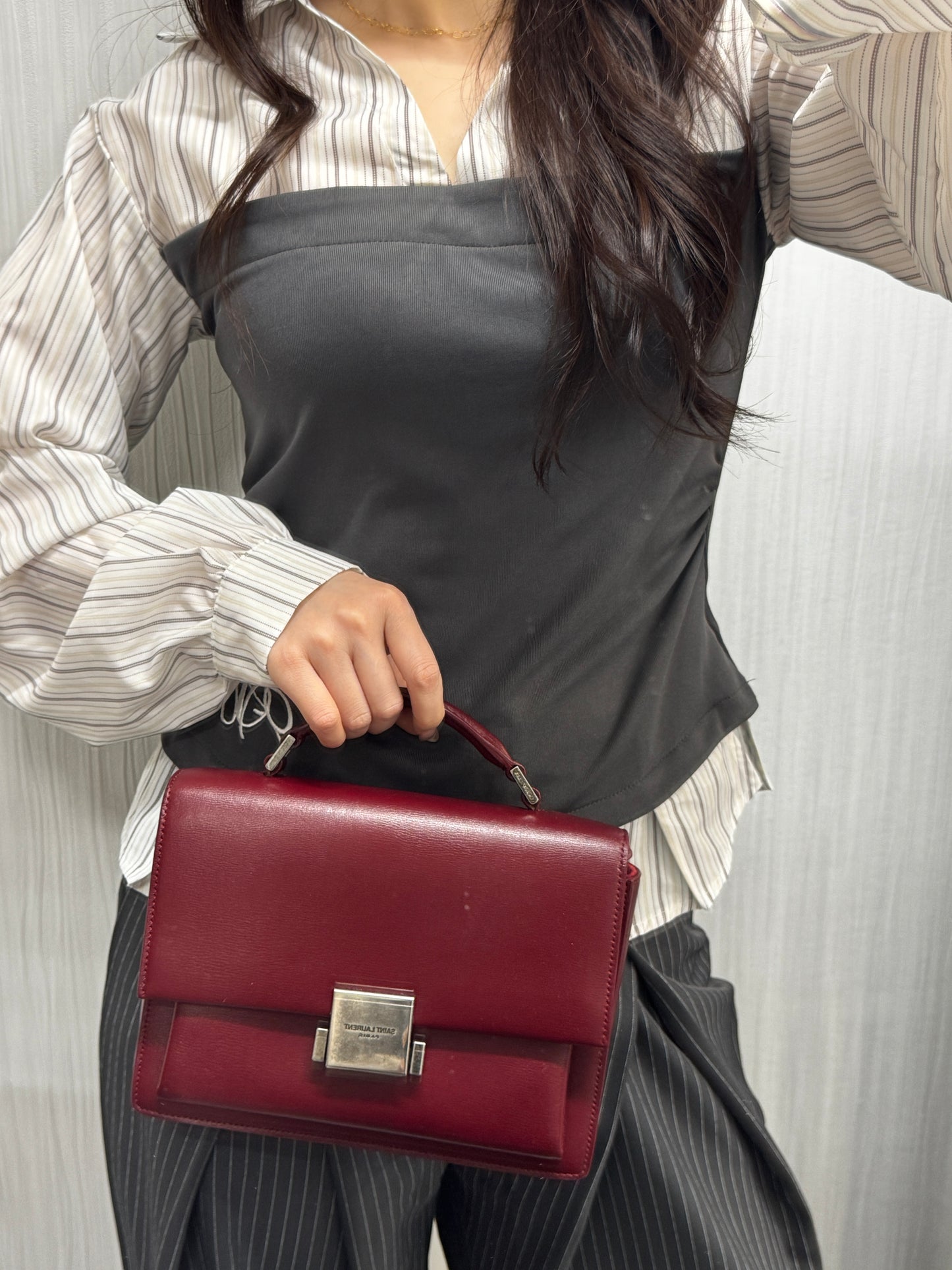 Saint Laurent Burgundy Leather Bellechasse Shoulder Bag (Pre-Owned)