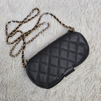 Chanel Black Quilted Caviar Leather Chain Crossbody Bag (Pre-Owned)