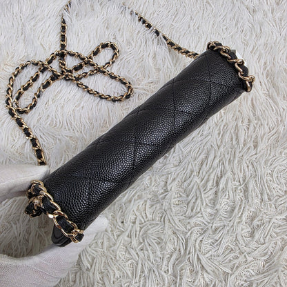 Chanel Black Quilted Caviar Leather Chain Crossbody Bag (Pre-Owned)