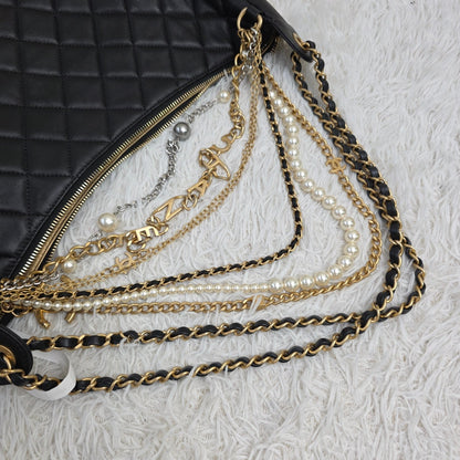 Chanel Black Quilted Leather Chain Hobo Shoulder Bag (Pre-Owned)
