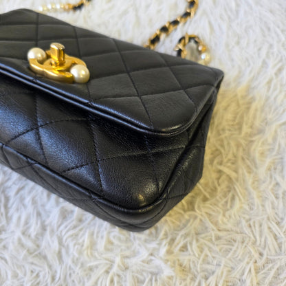 Chanel Black Quilted Leather Pearl CC Mini Flap Bag (Pre-Owned)