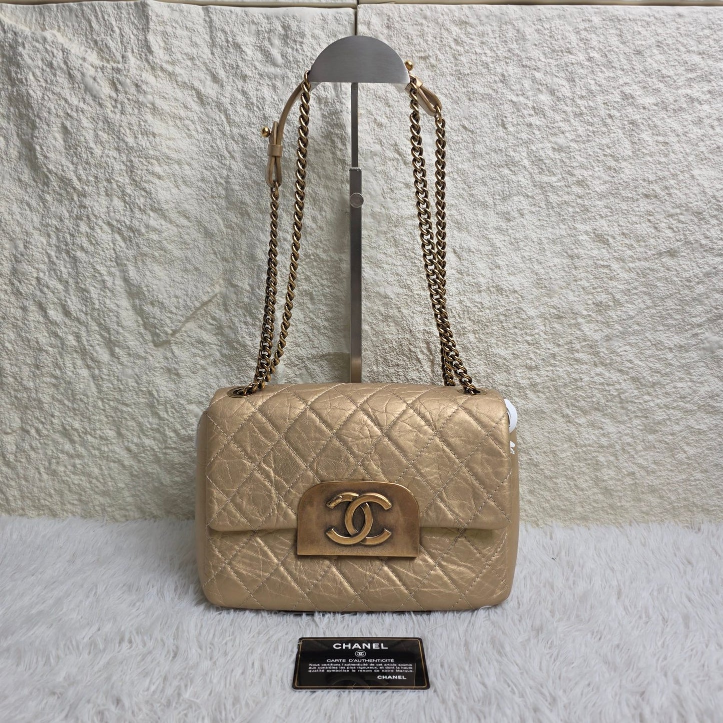 Chanel Gold Metallic Quilted Leather Chain Shoulder Bag (Pre-Owned)
