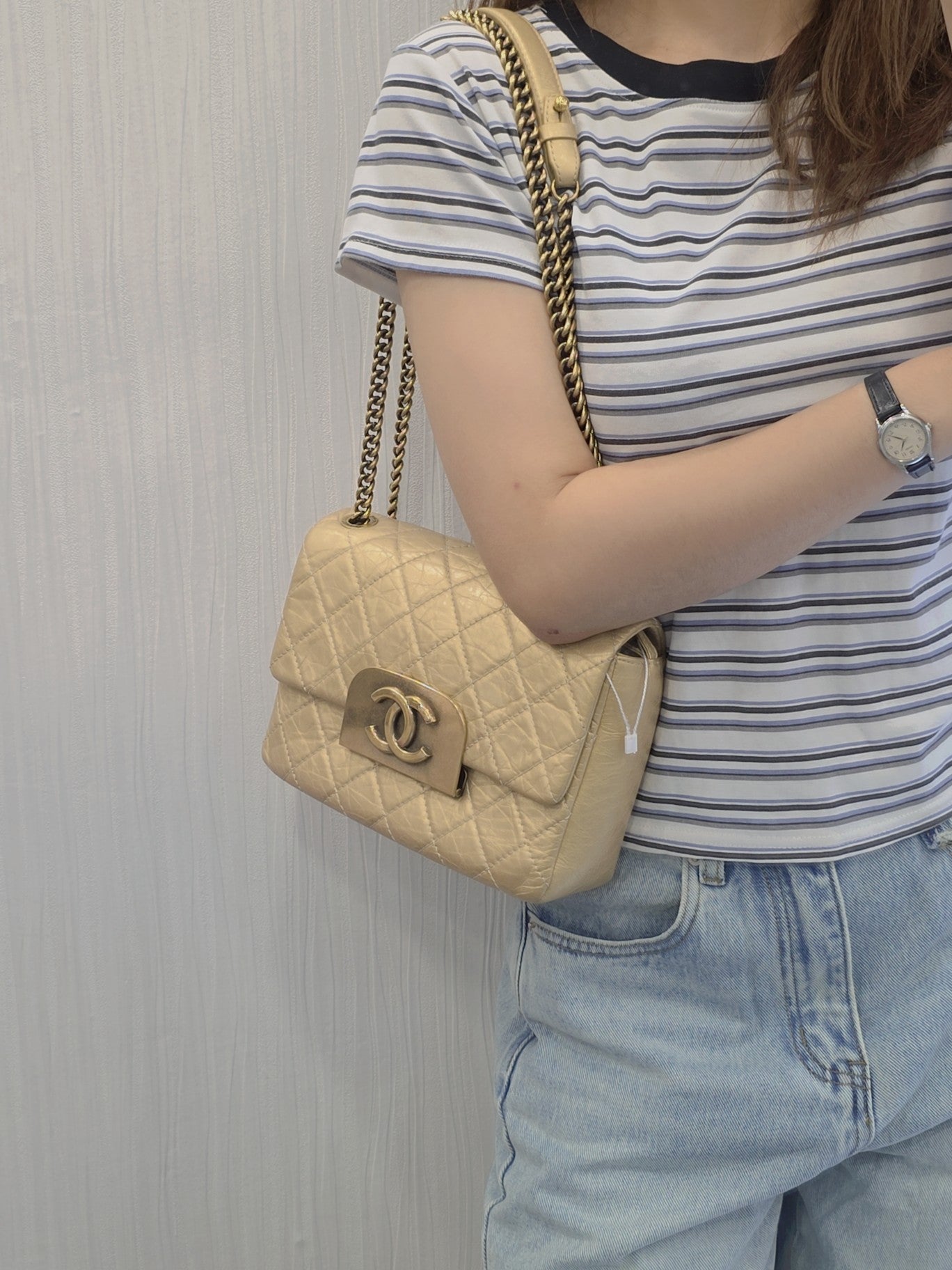 Chanel Gold Metallic Quilted Leather Chain Shoulder Bag (Pre-Owned)