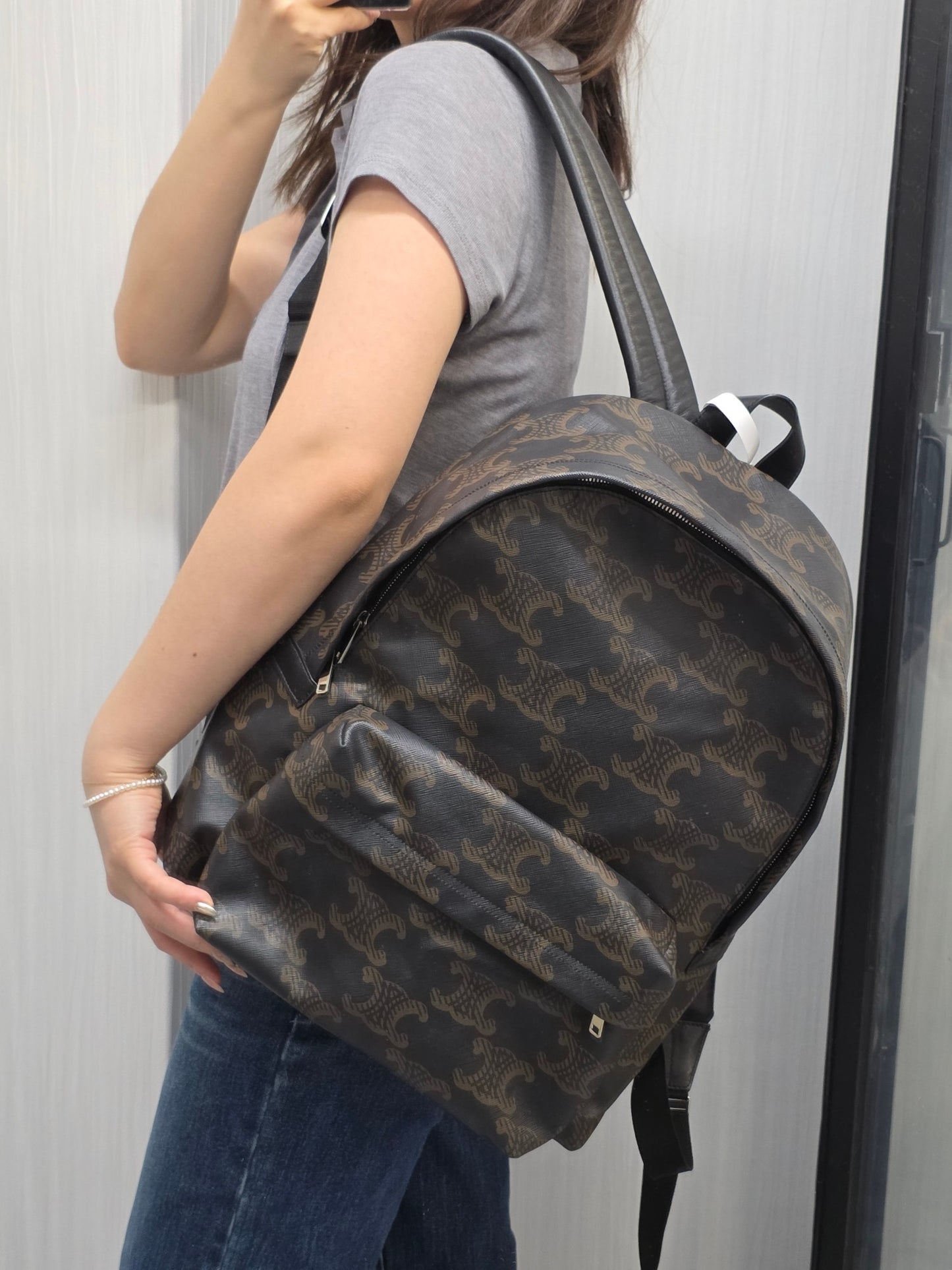 Celine Black Triomphe Canvas Backpack (Pre-Owned)