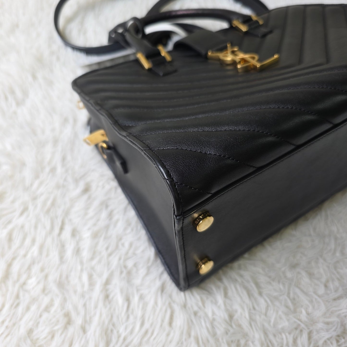 Saint Laurent Black Matelassé Leather Briefcase Bag (Pre-Owned)