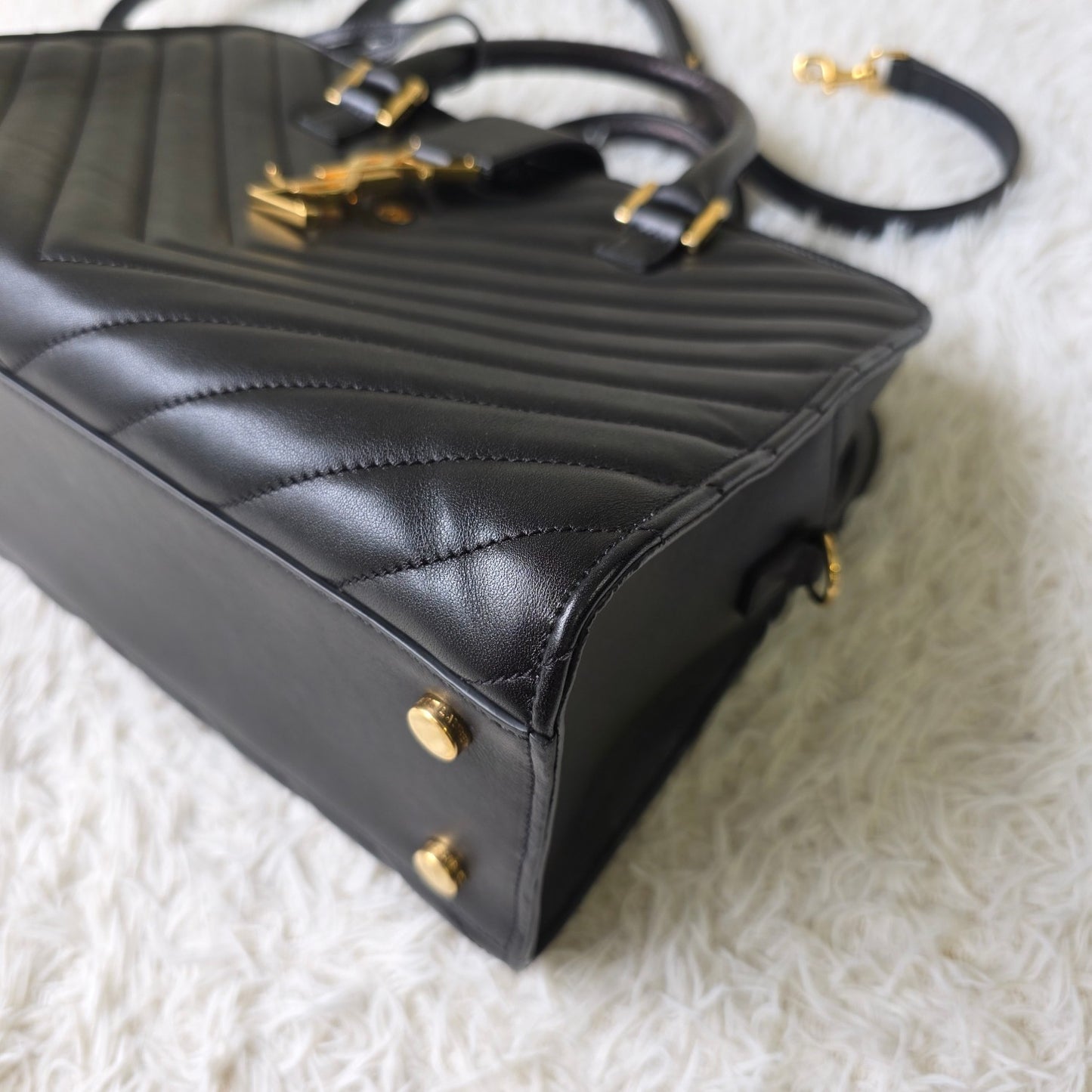 Saint Laurent Black Matelassé Leather Briefcase Bag (Pre-Owned)