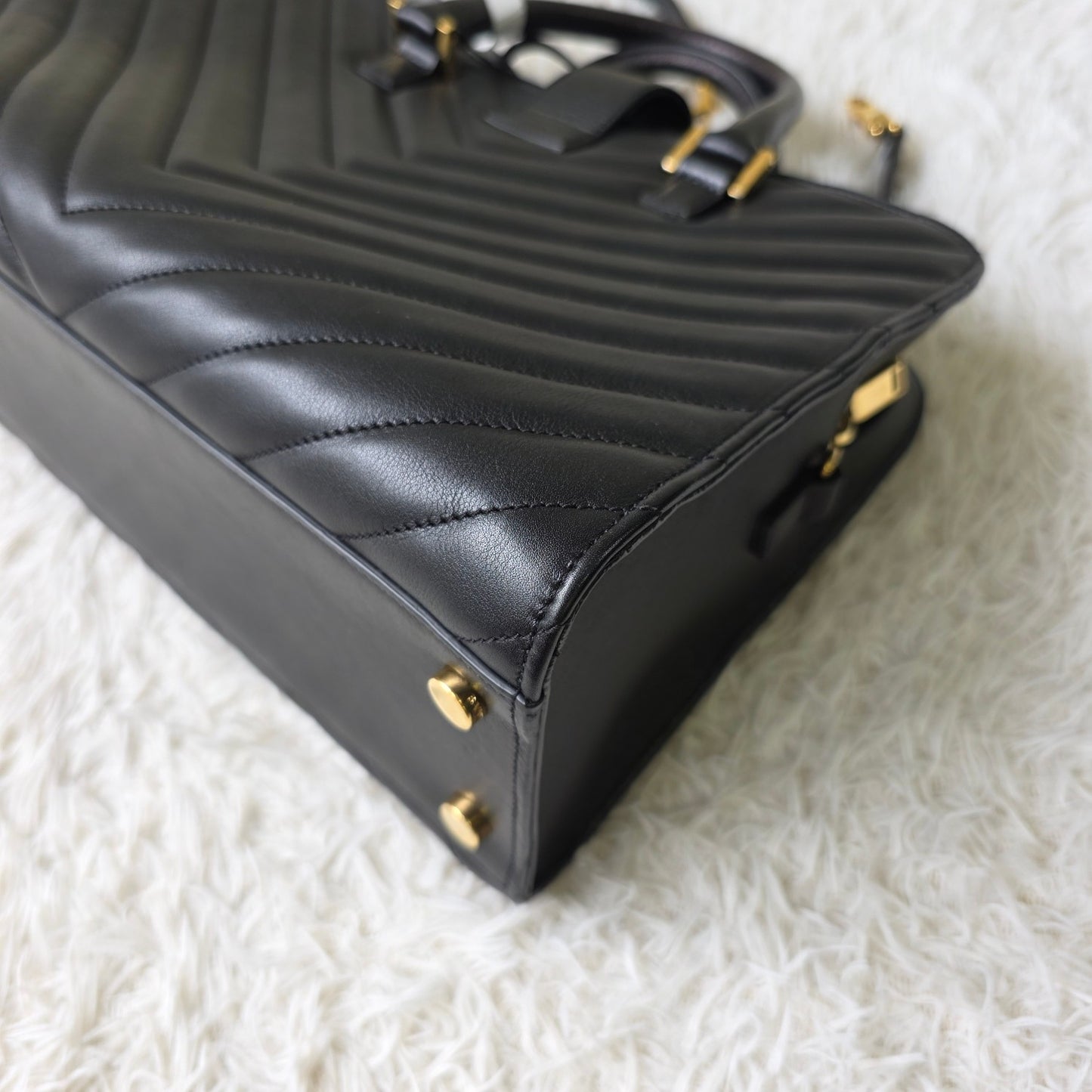 Saint Laurent Black Matelassé Leather Briefcase Bag (Pre-Owned)