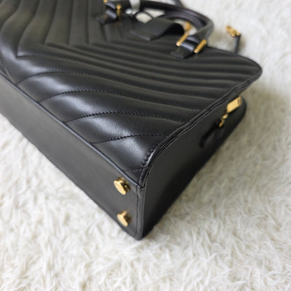 Saint Laurent Black Matelassé Leather Briefcase Bag (Pre-Owned)