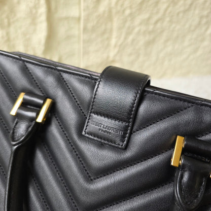 Saint Laurent Black Matelassé Leather Briefcase Bag (Pre-Owned)