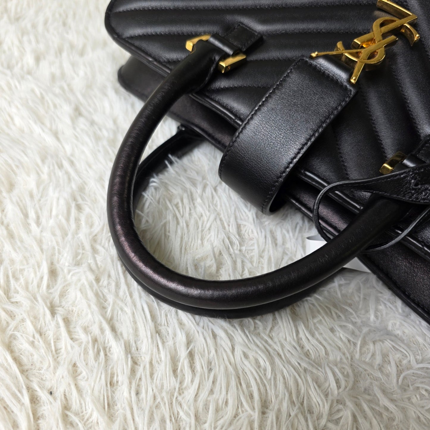 Saint Laurent Black Matelassé Leather Briefcase Bag (Pre-Owned)