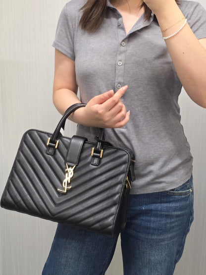Saint Laurent Black Matelassé Leather Briefcase Bag (Pre-Owned)