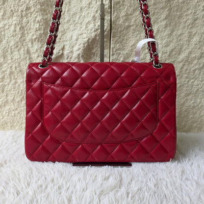 Chanel Red Quilted Caviar Leather Classic Flap Shoulder Bag (Pre-Owned)