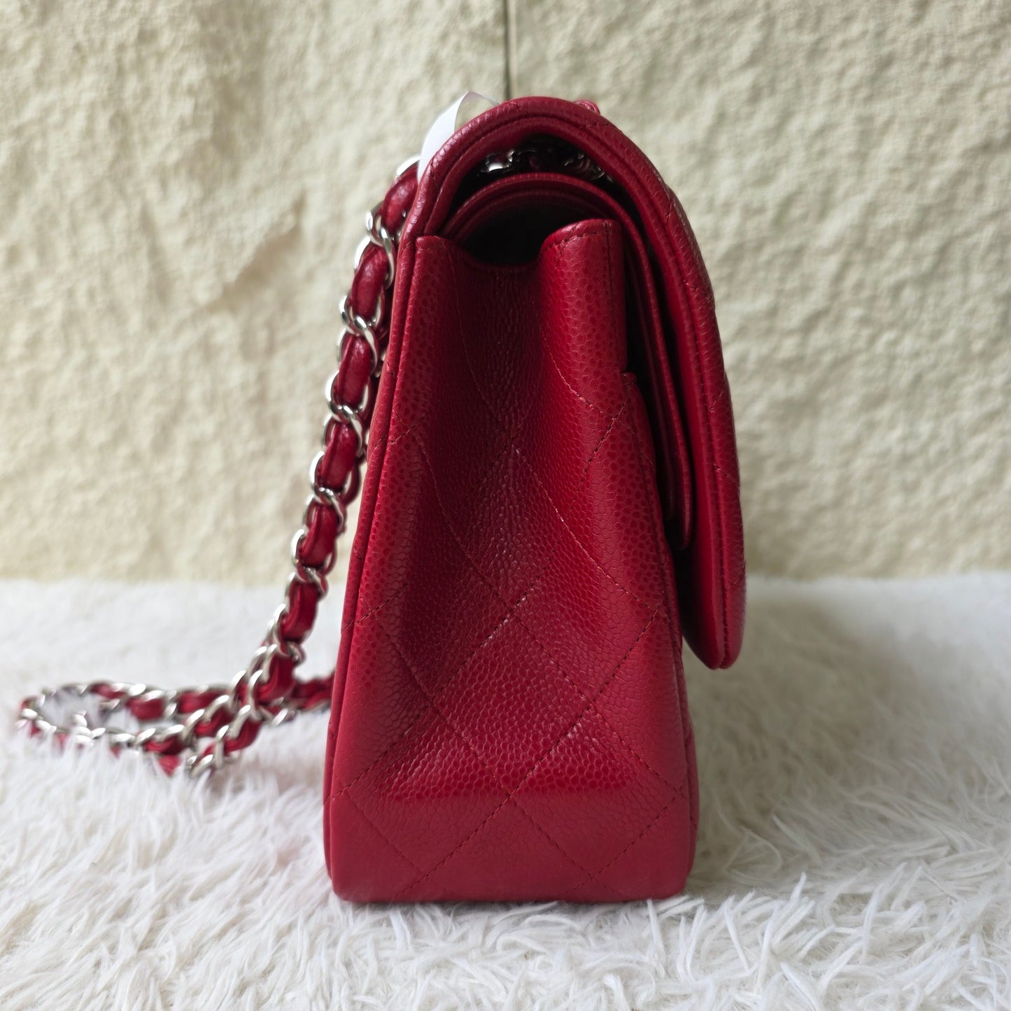 Chanel Red Quilted Caviar Leather Classic Flap Shoulder Bag (Pre-Owned)