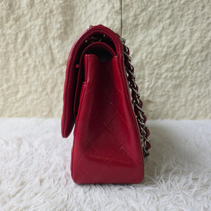 Chanel Red Quilted Caviar Leather Classic Flap Shoulder Bag (Pre-Owned)