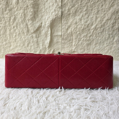 Chanel Red Quilted Caviar Leather Classic Flap Shoulder Bag (Pre-Owned)