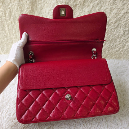 Chanel Red Quilted Caviar Leather Classic Flap Shoulder Bag (Pre-Owned)