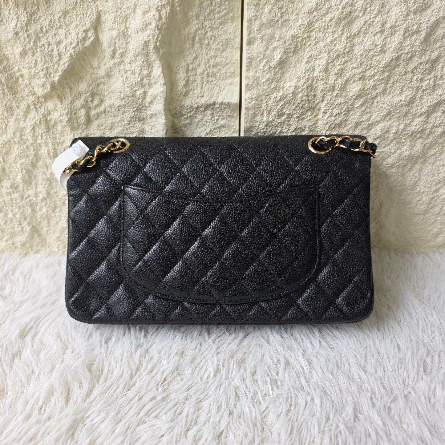 Chanel Black Quilted Caviar Leather Classic Flap Shoulder Bag (Pre-Owned)