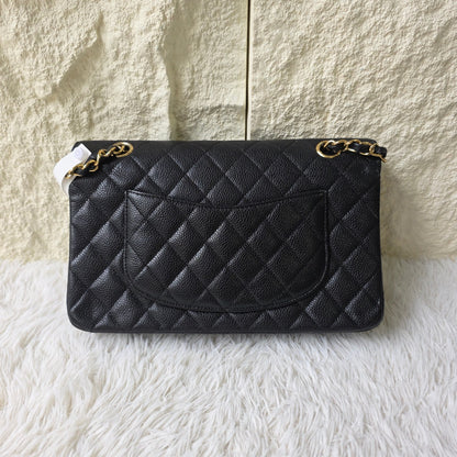 Chanel Black Quilted Caviar Leather Classic Flap Shoulder Bag (Pre-Owned)