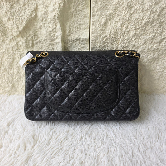 Chanel Black Quilted Caviar Leather Classic Flap Shoulder Bag (Pre-Owned)