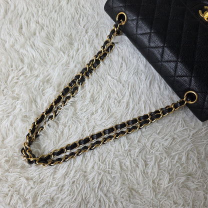 Chanel Black Quilted Caviar Leather Classic Flap Shoulder Bag (Pre-Owned)