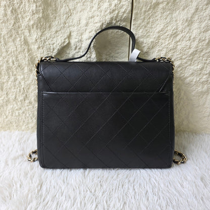 Chanel Black Quilted Leather Top Handle Chain Shoulder Bag (Pre-Owned)