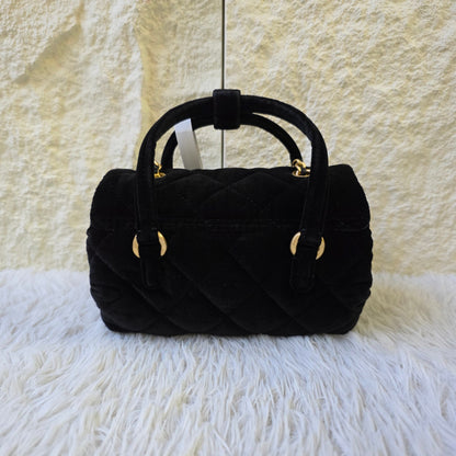 Chanel Black Velvet Quilted Top Handle Flap Bag (Pre-Owned)