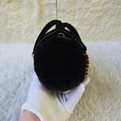 Chanel Black Velvet Quilted Top Handle Flap Bag (Pre-Owned)