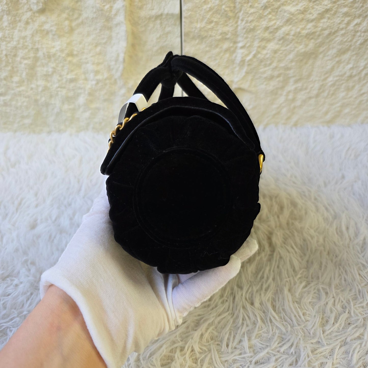 Chanel Black Velvet Quilted Top Handle Flap Bag (Pre-Owned)