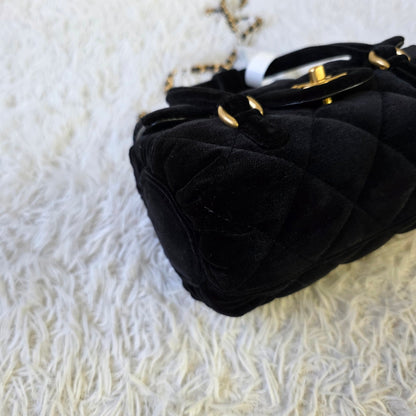 Chanel Black Velvet Quilted Top Handle Flap Bag (Pre-Owned)