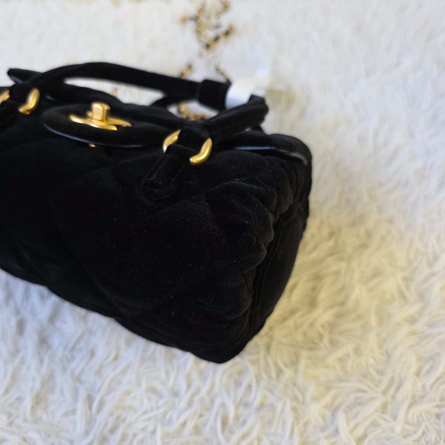 Chanel Black Velvet Quilted Top Handle Flap Bag (Pre-Owned)