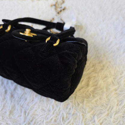 Chanel Black Velvet Quilted Top Handle Flap Bag (Pre-Owned)