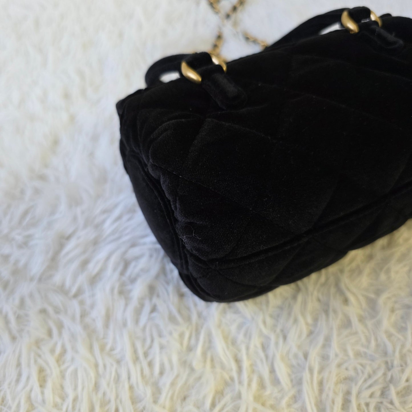 Chanel Black Velvet Quilted Top Handle Flap Bag (Pre-Owned)