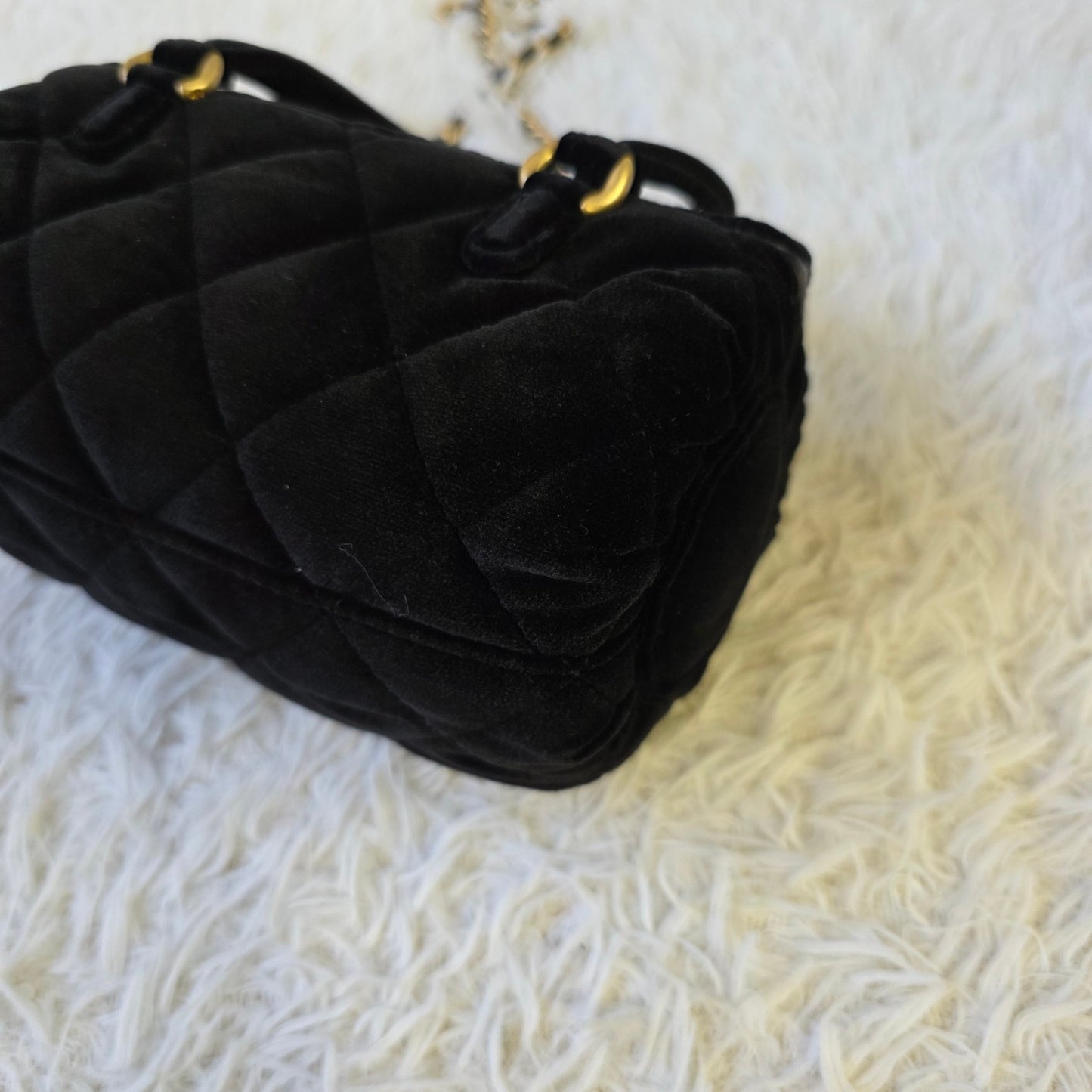 Chanel Black Velvet Quilted Top Handle Flap Bag (Pre-Owned)