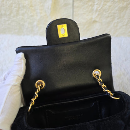 Chanel Black Velvet Quilted Top Handle Flap Bag (Pre-Owned)