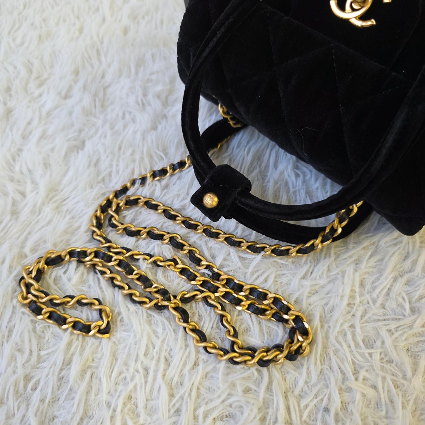 Chanel Black Velvet Quilted Top Handle Flap Bag (Pre-Owned)