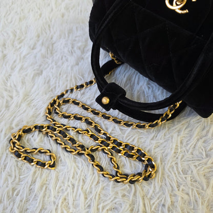 Chanel Black Velvet Quilted Top Handle Flap Bag (Pre-Owned)