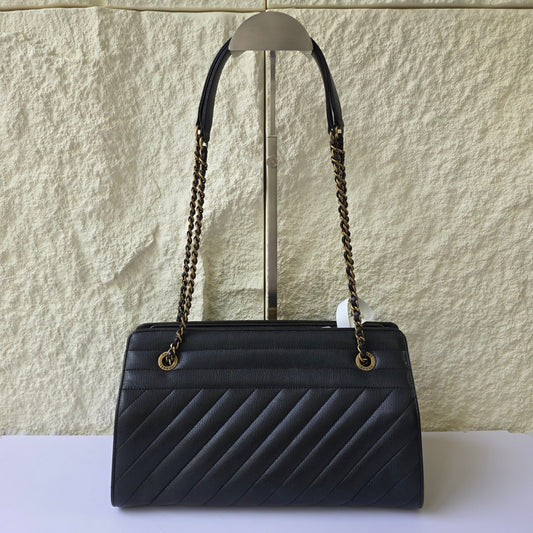 Chanel Diagonal Quilted Leather Chain Shoulder Bag (Pre-Owned)