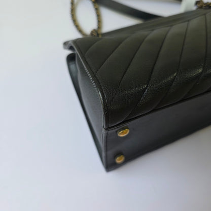 Chanel Diagonal Quilted Leather Chain Shoulder Bag (Pre-Owned)