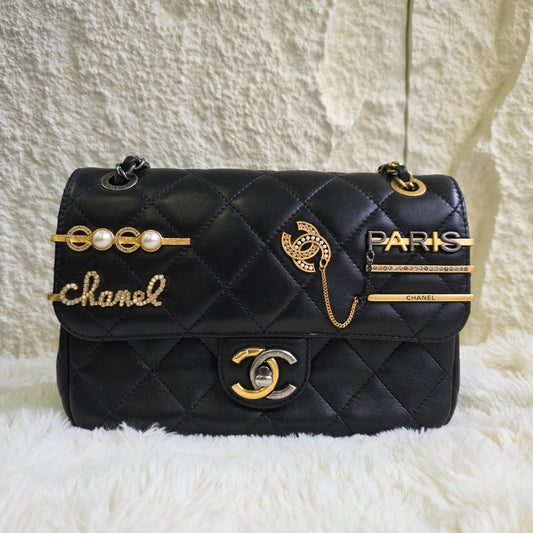 Chanel Limited Paris Charm Quilted Leather Classic Flap (Pre-Owned)