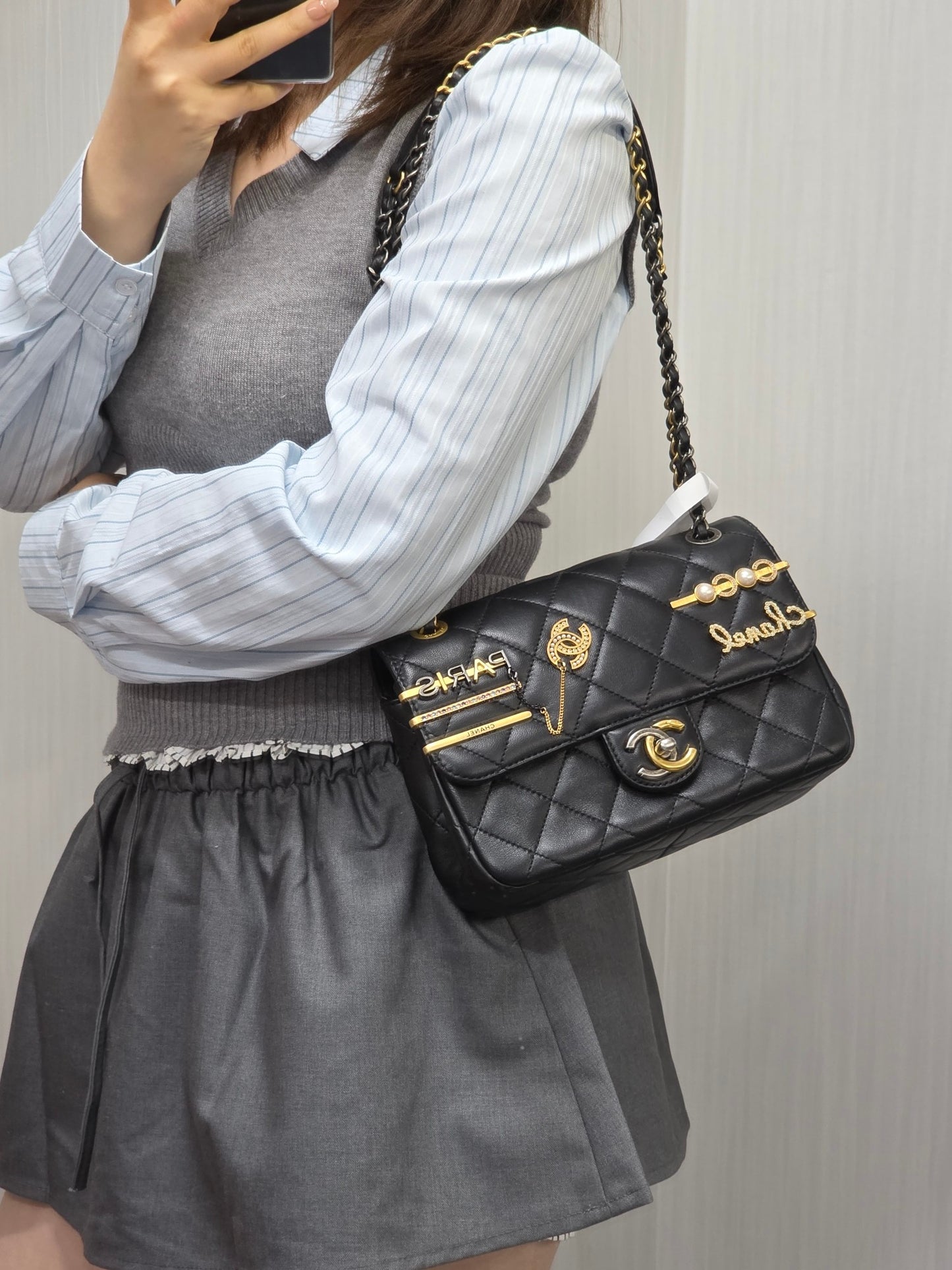 Chanel Limited Paris Charm Quilted Leather Classic Flap (Pre-Owned)