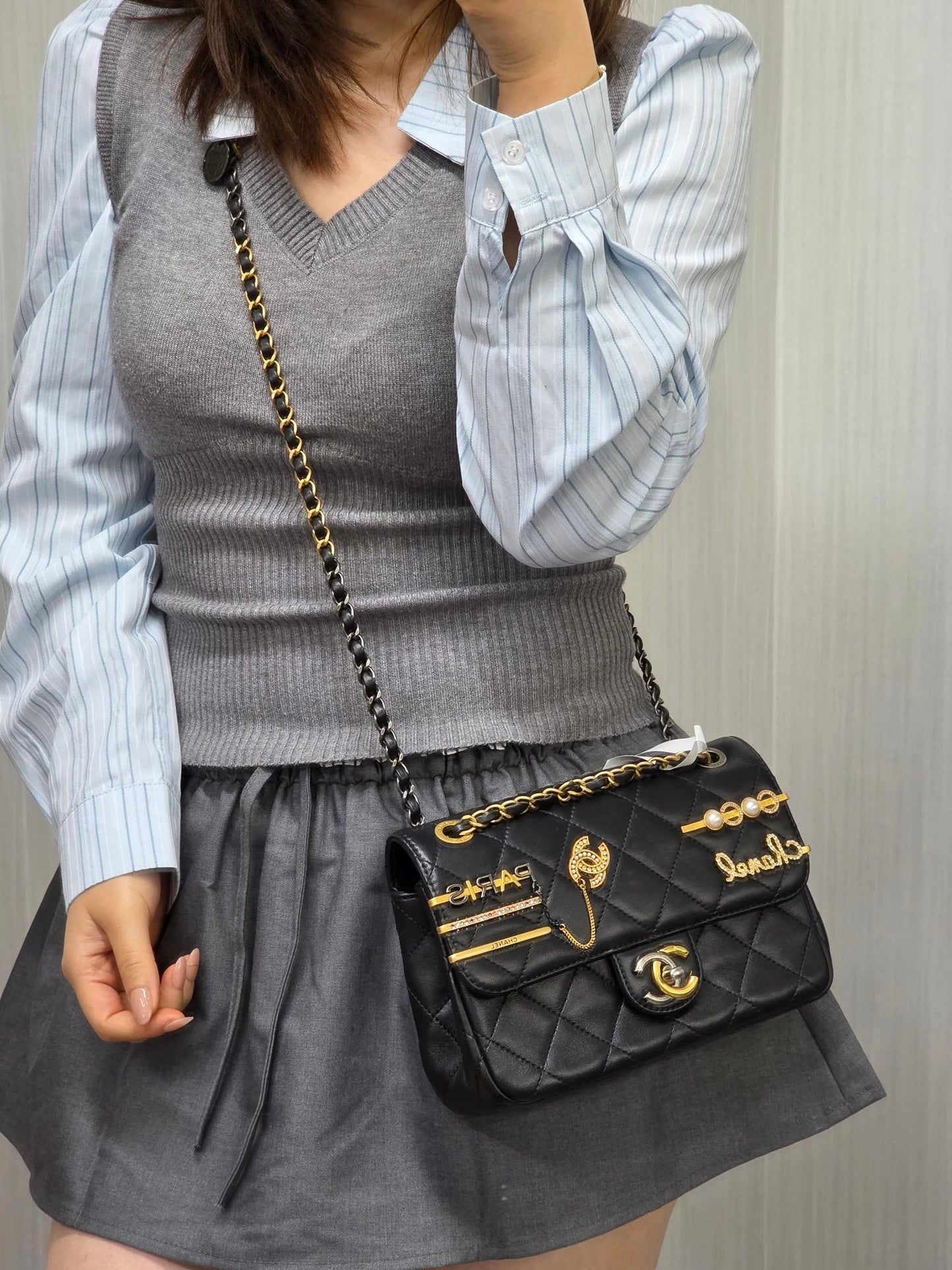 Chanel Limited Paris Charm Quilted Leather Classic Flap (Pre-Owned)