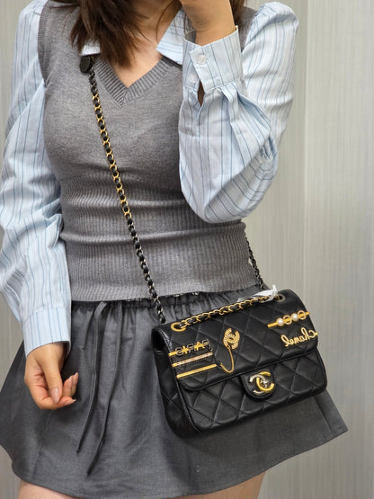 Chanel Limited Paris Charm Quilted Leather Classic Flap (Pre-Owned)