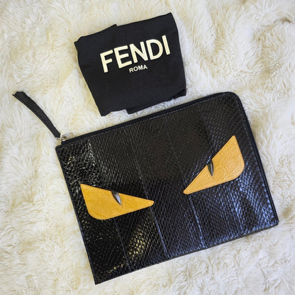 Fendi Bag Bugs Leather Zip Pouch Clutch Bag (Pre-Owned)